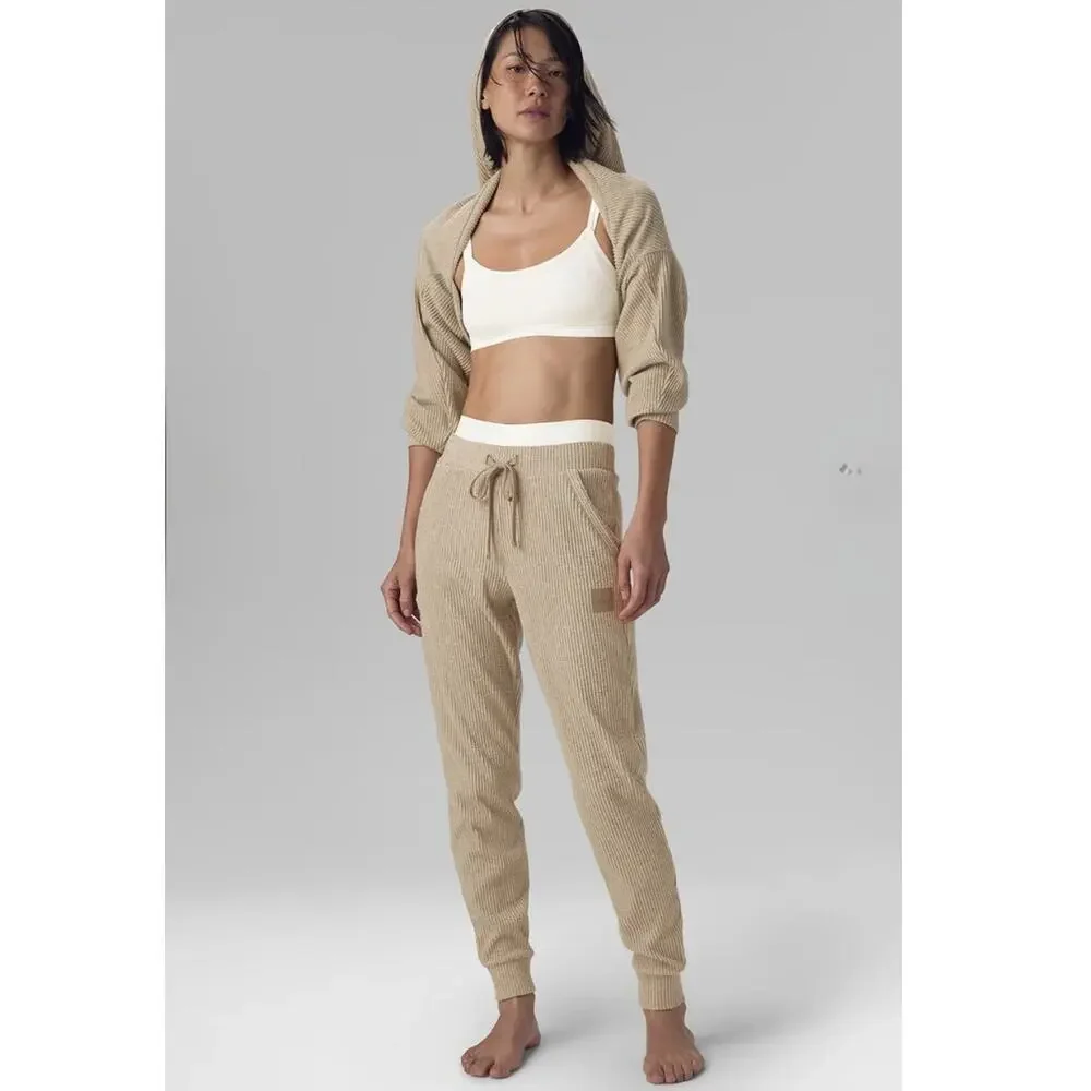 Alo Yoga Muse Sweatpants Women XS Ribbed Gravel Heather W5784R Athleisure Jogger